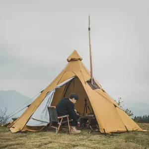 Pyramid Indian Shelter Tent with Stove Hole, Waterproof Yurt Tent, Family Teepee for Outdoor Camping (Coffee, Outer Shell Only)
