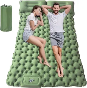 Qivine Double Sleeping Pad for Camping, Ultralight Sleeping Pad for Camping 2 Person, 3.5'' Camping Mattress 2 Person, Outdoor Camping Beds for Adults 2 Person Self Inflating Camping Mattress (Green)