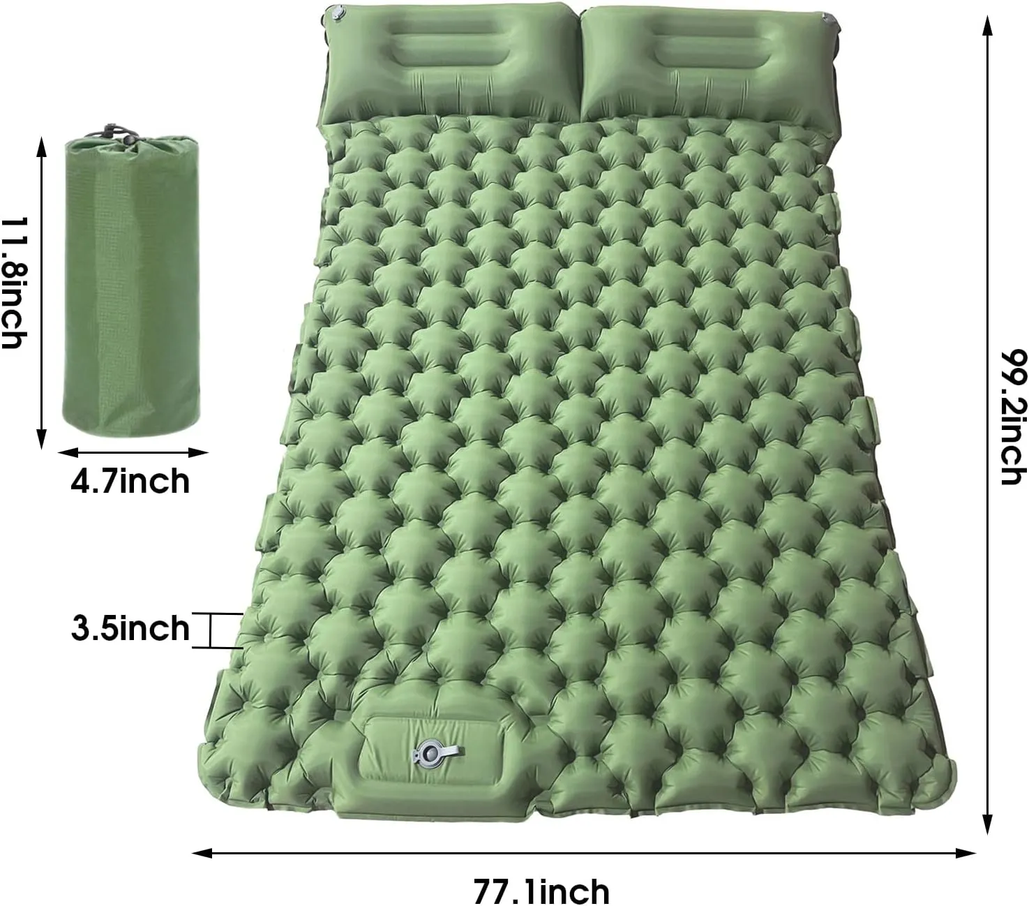 Qivine Double Sleeping Pad for Camping, Ultralight Sleeping Pad for Camping 2 Person, 3.5'' Camping Mattress 2 Person, Outdoor Camping Beds for Adults 2 Person Self Inflating Camping Mattress (Green)
