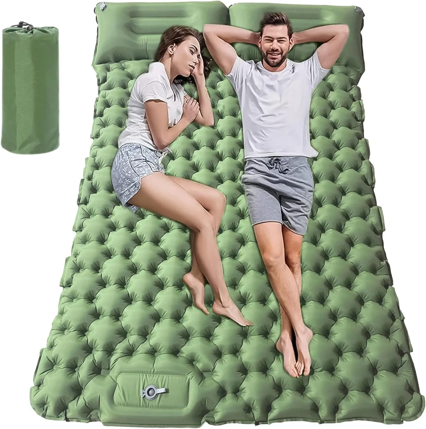 Qivine Double Sleeping Pad for Camping, Ultralight Sleeping Pad for Camping 2 Person, 3.5'' Camping Mattress 2 Person, Outdoor Camping Beds for Adults 2 Person Self Inflating Camping Mattress (Green)