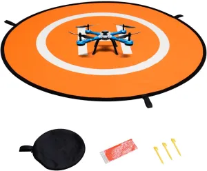 QWORK Double Sided Helicopter Landing Mat, Waterproof 110cm/43" Drones Landing Pad Compatible with RC Helicopter, Antel Robotic, PVB Drones, 3DR Solo (Blue & Orange)