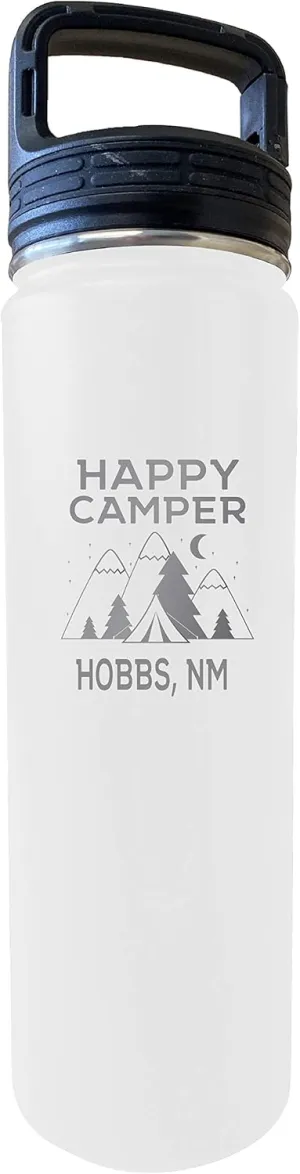 R and R Imports Hobbs New Mexico Happy Camper 32 Oz Engraved White Insulated Double Wall Stainless Steel Water Bottle Tumbler