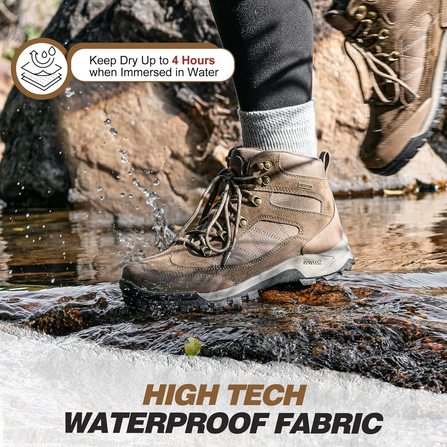 R CORD Hiking Boots Women Waterproof Ankle Support Womens Hiking Boots Backpacking Boots Breathable Non-slip Durable Boots for Outdoors