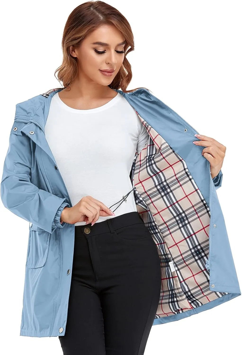 Rain Coat for Women Waterproof with Hood Lightweight Women's Rain Jacket Outdoor Trench Windbreaker Long Raincoats