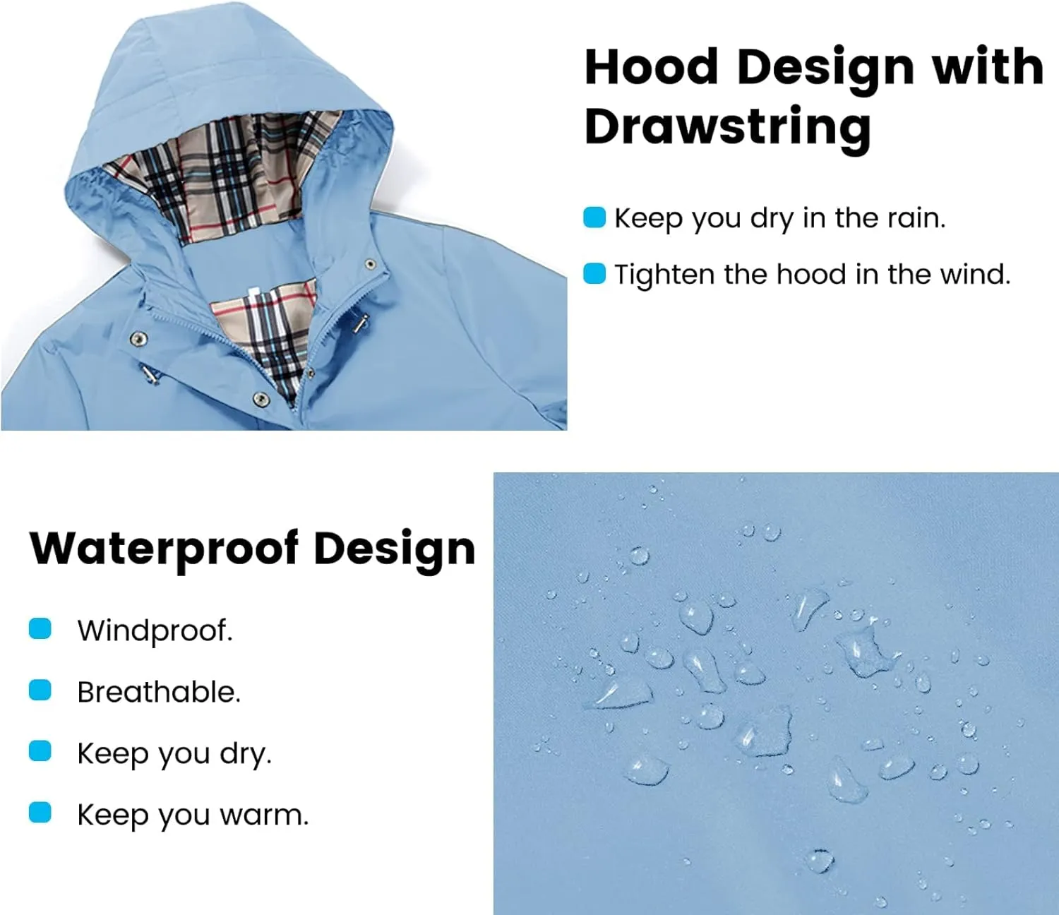 Rain Coat for Women Waterproof with Hood Lightweight Women's Rain Jacket Outdoor Trench Windbreaker Long Raincoats