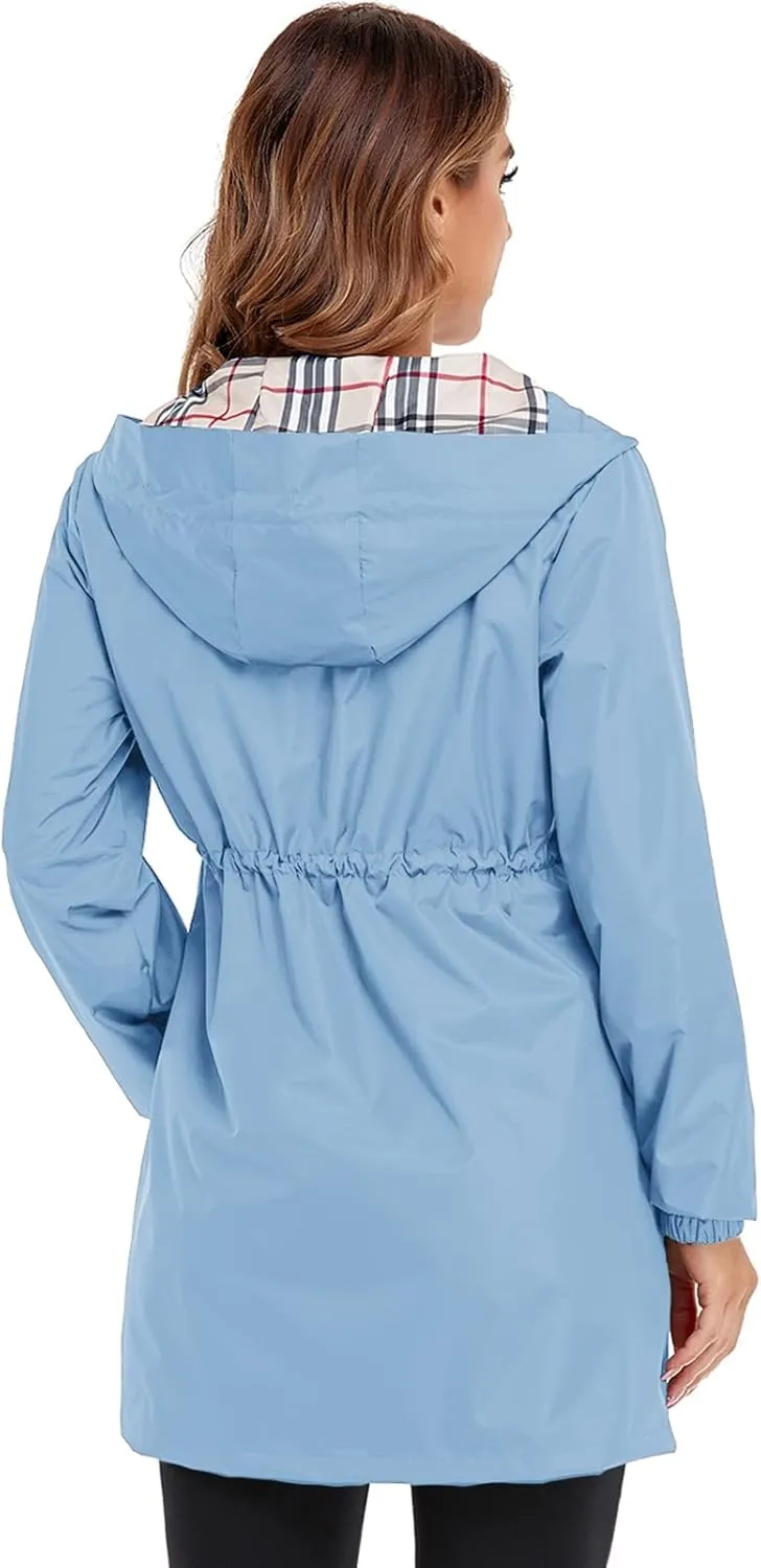 Rain Coat for Women Waterproof with Hood Lightweight Women's Rain Jacket Outdoor Trench Windbreaker Long Raincoats