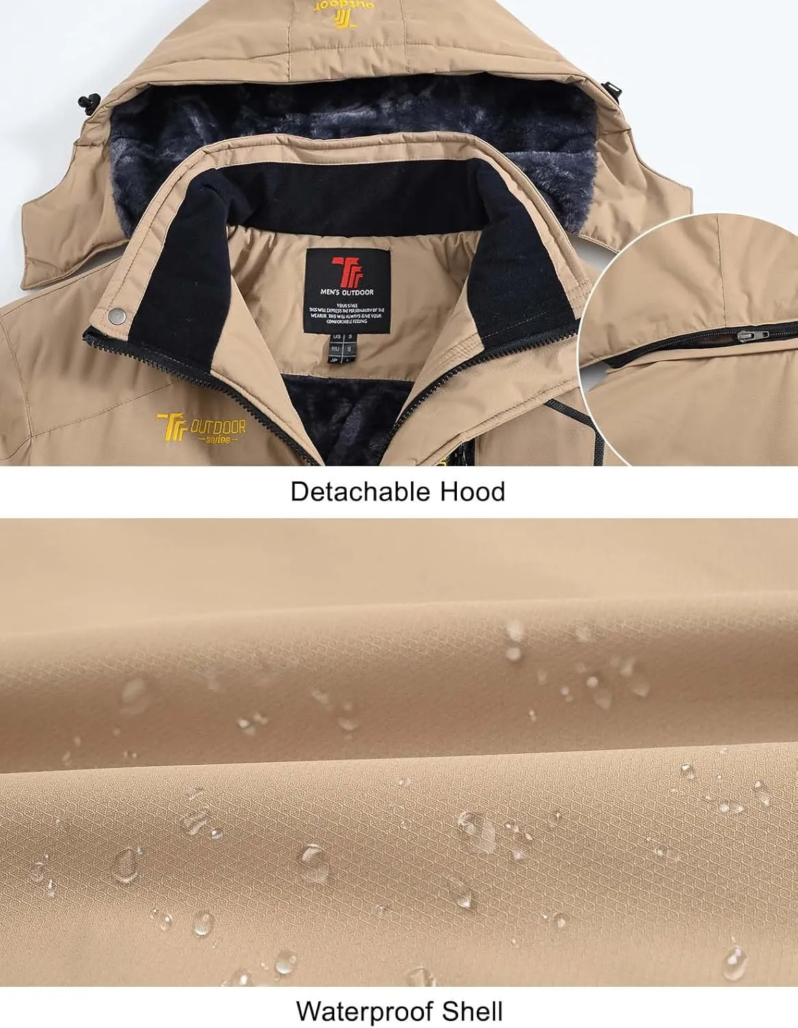 Rdruko Men's Ski Snow Jacket Waterproof Insulated Fleece Outdoor Mountain Hooded Winter Coat
