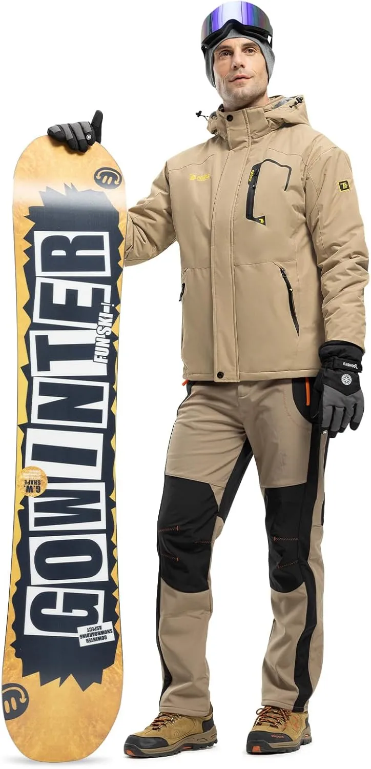 Rdruko Men's Ski Snow Jacket Waterproof Insulated Fleece Outdoor Mountain Hooded Winter Coat