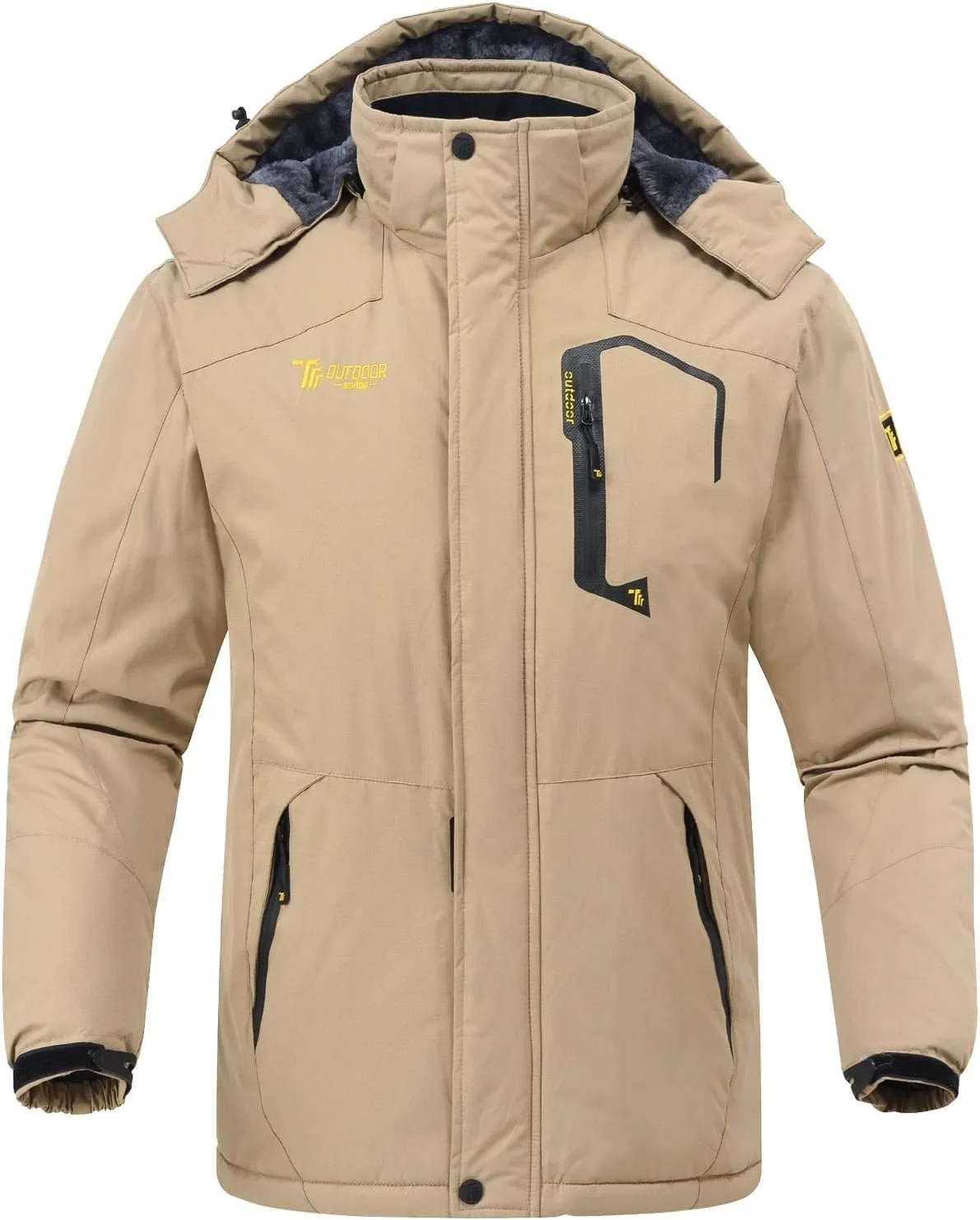 Rdruko Men's Ski Snow Jacket Waterproof Insulated Fleece Outdoor Mountain Hooded Winter Coat