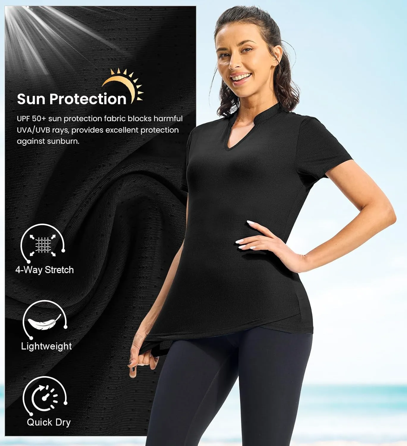 Rdruko Women's Hiking Shirts Short Sleeve UPF 50  Sun Protection Lightweight Dry Fit Running Fishing Shirts
