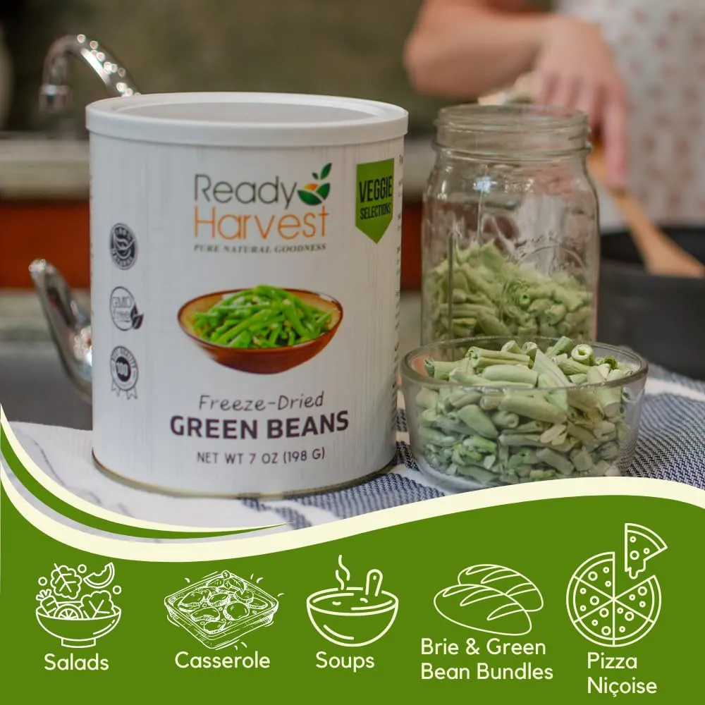 Ready Harvest Freeze-Dried Food Green Beans for Emergency Supply | Survival Emergency Supplies | Camping Canned Vegetables #10 Can | 25-Year Shelf Life | 6 Cans