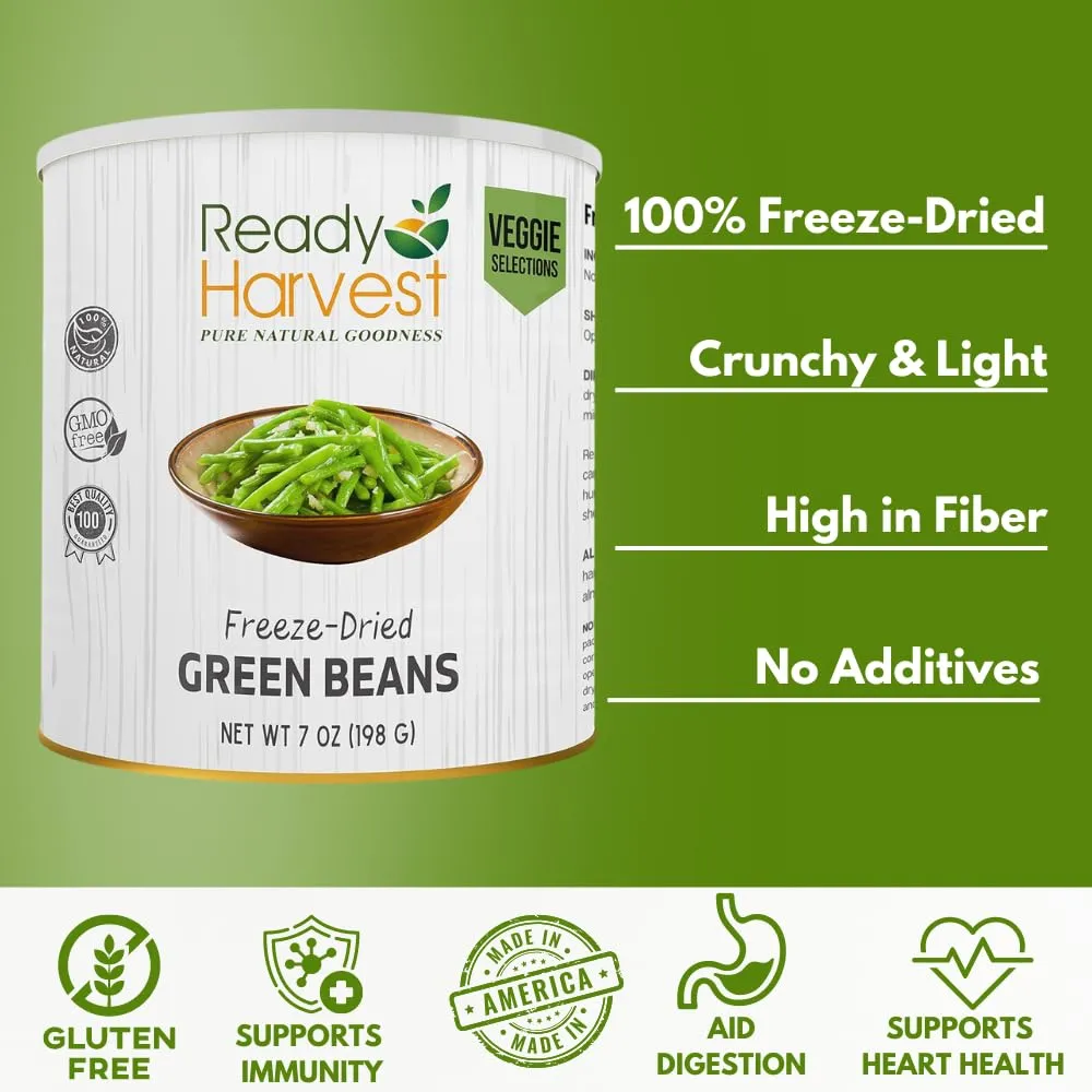 Ready Harvest Freeze-Dried Food Green Beans for Emergency Supply | Survival Emergency Supplies | Camping Canned Vegetables #10 Can | 25-Year Shelf Life | 6 Cans