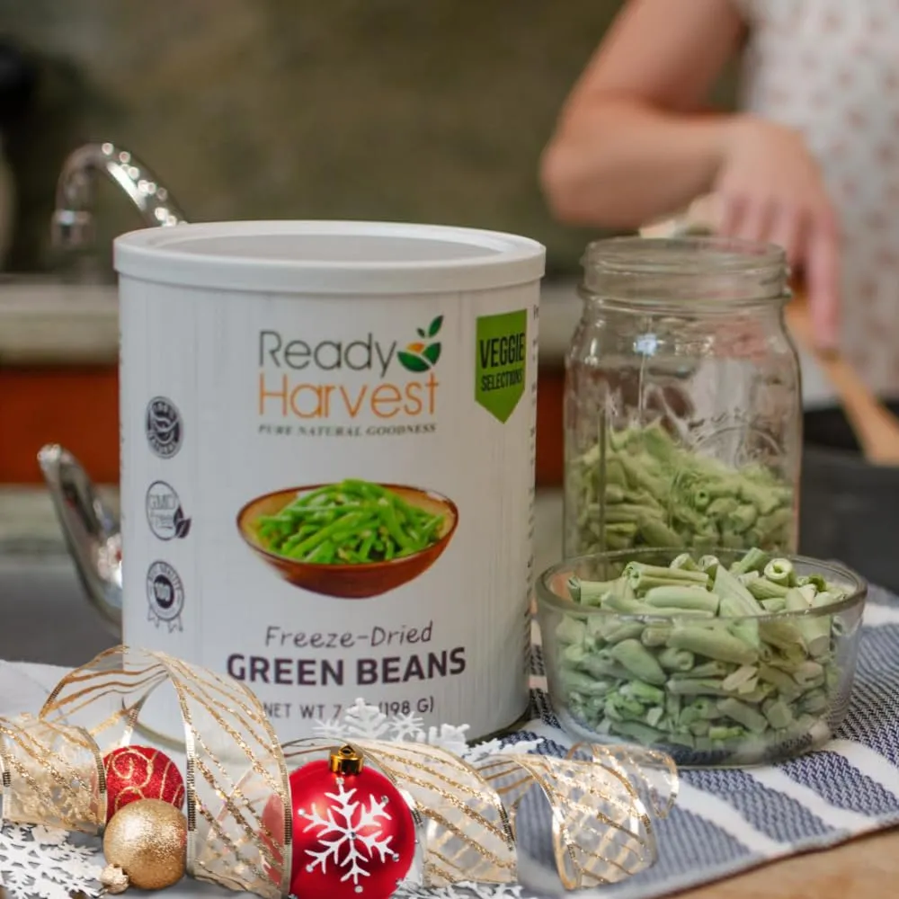 Ready Harvest Freeze-Dried Food Green Beans for Emergency Supply | Survival Emergency Supplies | Camping Canned Vegetables #10 Can | 25-Year Shelf Life | 6 Cans