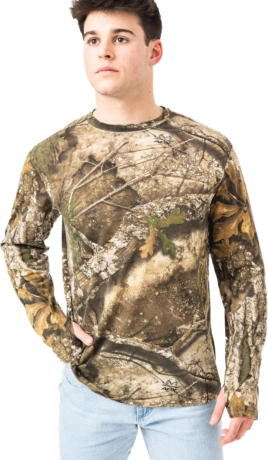 Realtree Men's Camo Shirt Long Sleeve Lightweight for Hunting, Fishing, Running, Hiking, or Camping
