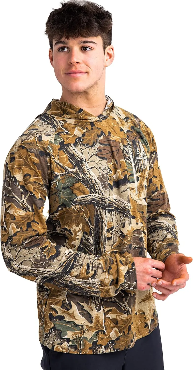 Realtree Men's Ultra-Soft Camo Hoodie Shirt Long Sleeve Lightweight for Fishing, Running, Hiking, or Camping