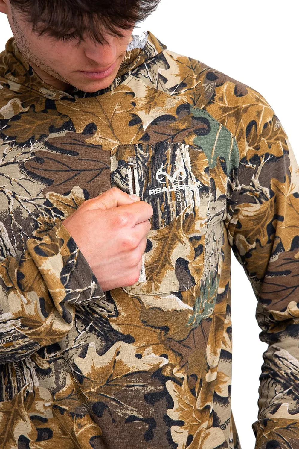Realtree Men's Ultra-Soft Camo Hoodie Shirt Long Sleeve Lightweight for Fishing, Running, Hiking, or Camping