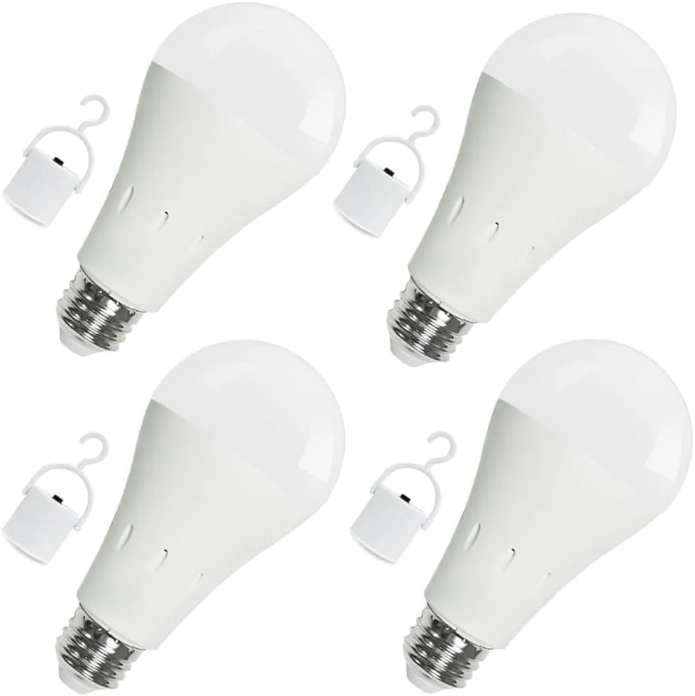 Rechargeable Emergency LED Bulbs, E26, 3000K-5000K, 100-240V.(Pack of 4)