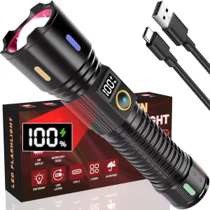Rechargeable Flashlights High Lumens, 2000LM LED Super Bright Flash Light, Strong Handheld Tactical Flashlight, Adjustable High Powered Flash Lights, 5-Mode Powerful Linternas for Emergencies Camping