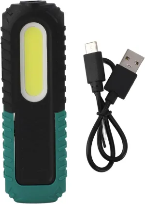Rechargeable LED Work Light, COB LED Handheld Work Flashlight with Rotating Base and Hanging Hook, Rotate Spotlight for Car Repair Camping Household Blackout Emergency (Green)