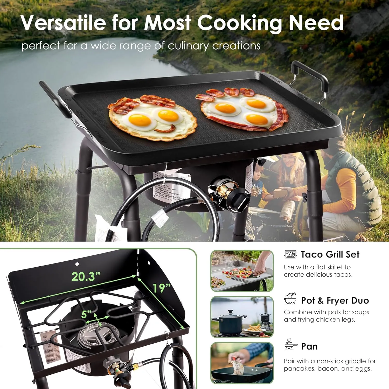 Red Mountain Valley One Burner Camping Gas Stove with Grey Tabletop Smokeless Fire Pit