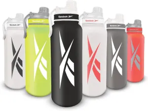 Reebok Stainless Steel Water Bottle With Athletic Design - Insulated Water Bottle 40 oz With Chug Lid - Double Wall Vaccum Insulated Sports Water Bottle, BPA Free (Black)
