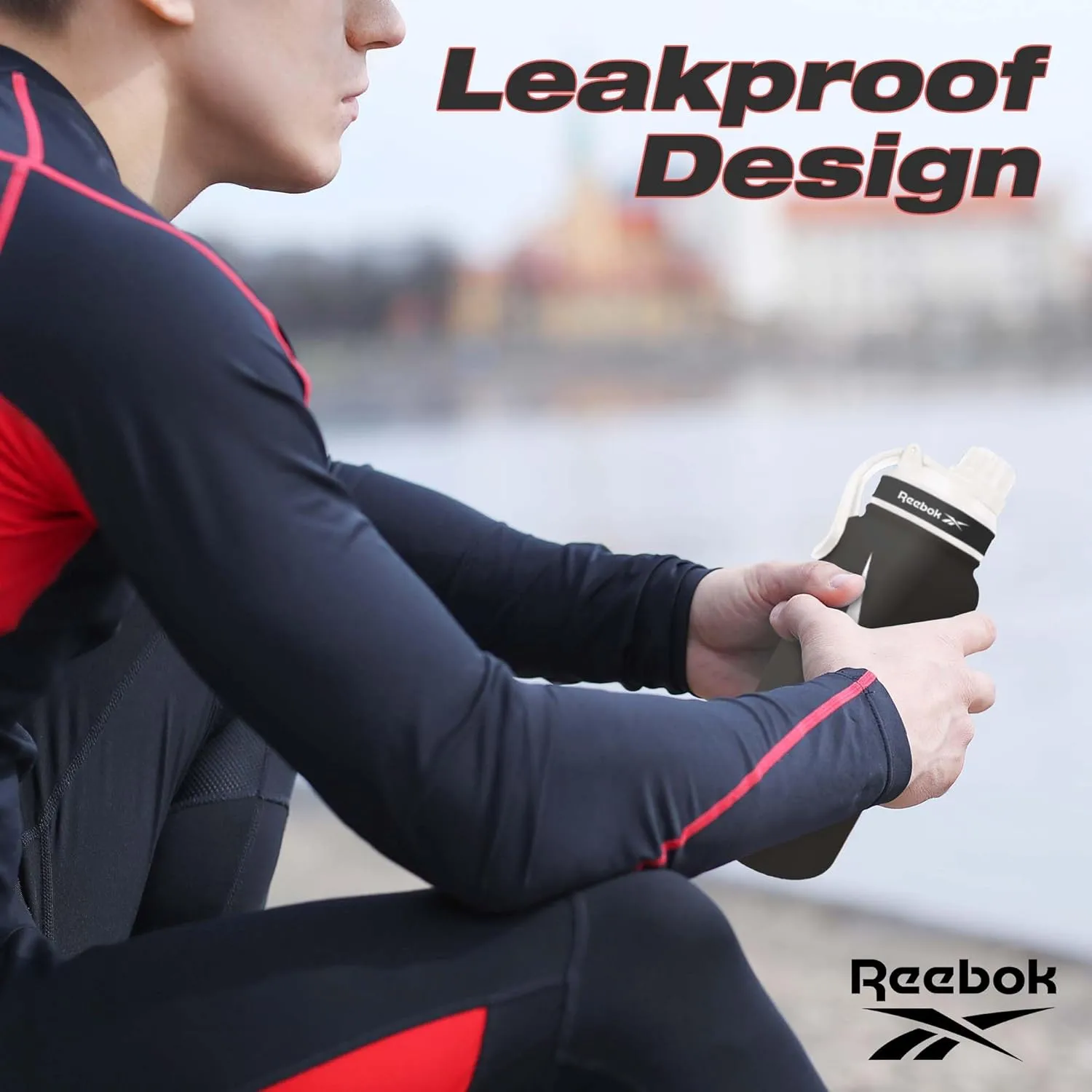 Reebok Stainless Steel Water Bottle With Athletic Design - Insulated Water Bottle 40 oz With Chug Lid - Double Wall Vaccum Insulated Sports Water Bottle, BPA Free (Black)