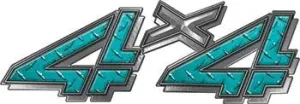 Reflective 4x4 Chevy GMC Truck Style Bedside Sticker Set/Decal Kit in Teal Diamond Plate