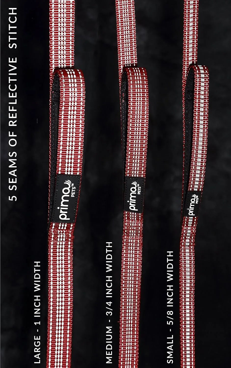 Reflective 6 Feet Nylon Dog Leash with Padded Double Handles, 1" Width, RED