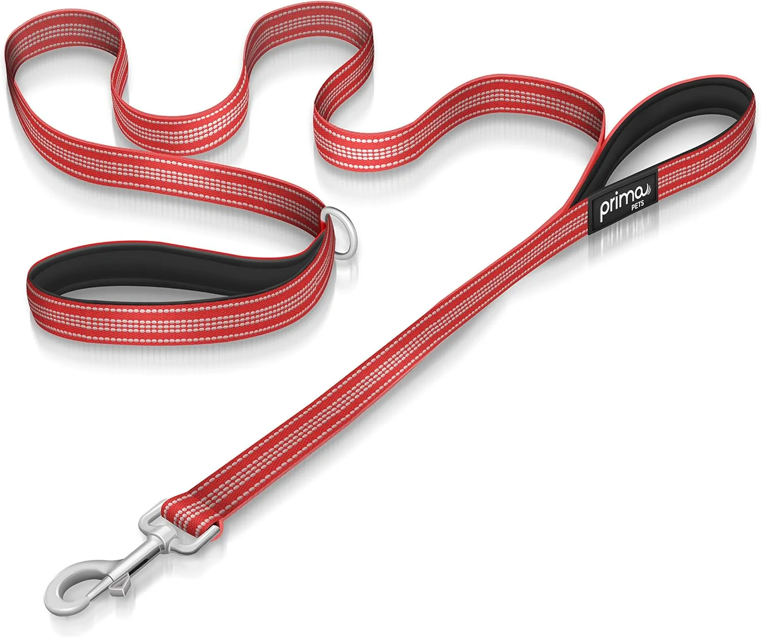 Reflective 6 Feet Nylon Dog Leash with Padded Double Handles, 1" Width, RED