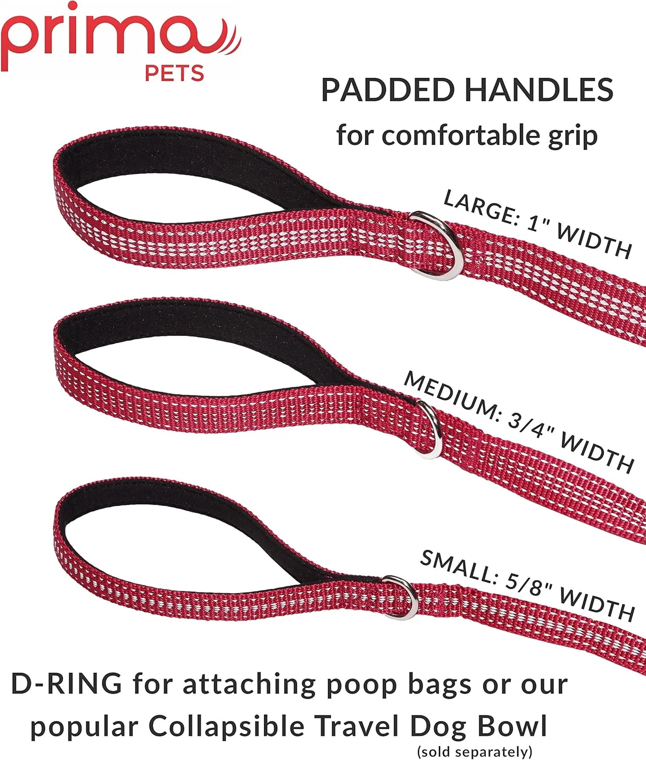 Reflective 6 Feet Nylon Dog Leash with Padded Double Handles, 1" Width, RED