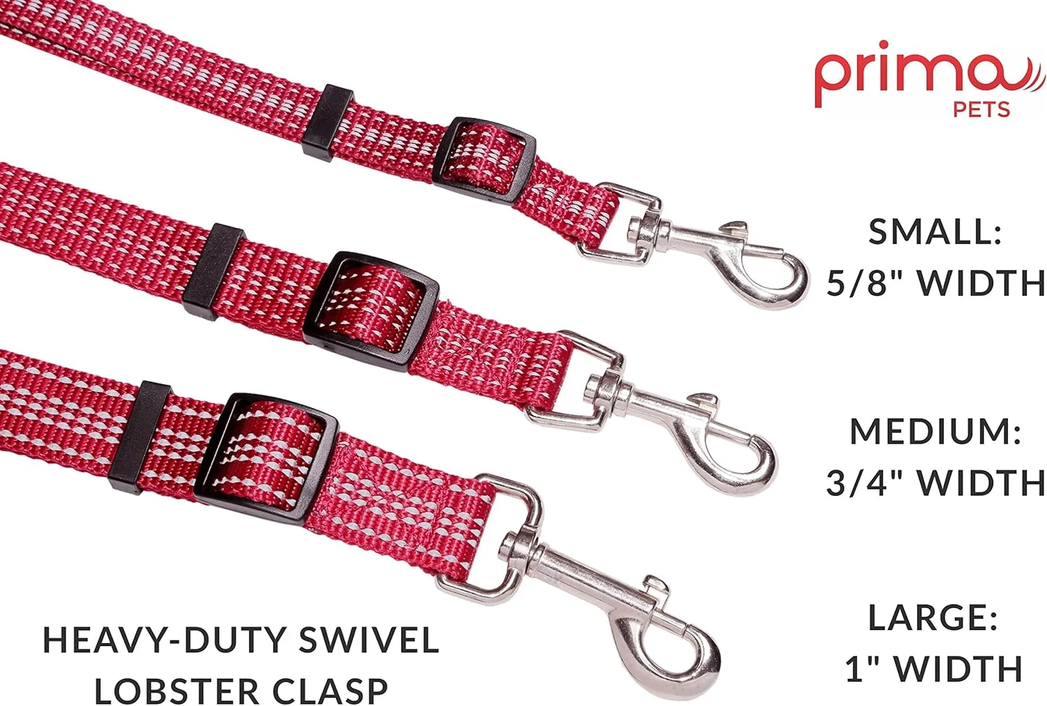 Reflective 6 Feet Nylon Dog Leash with Padded Double Handles, 1" Width, RED