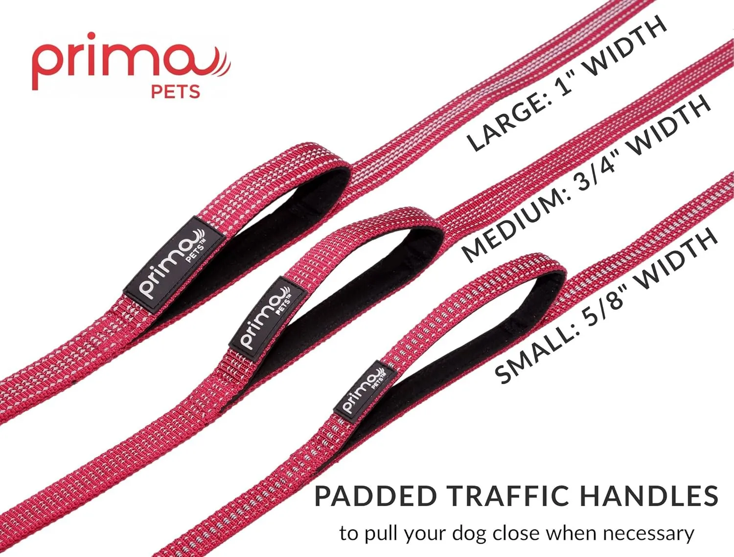 Reflective 6 Feet Nylon Dog Leash with Padded Double Handles, 1" Width, RED