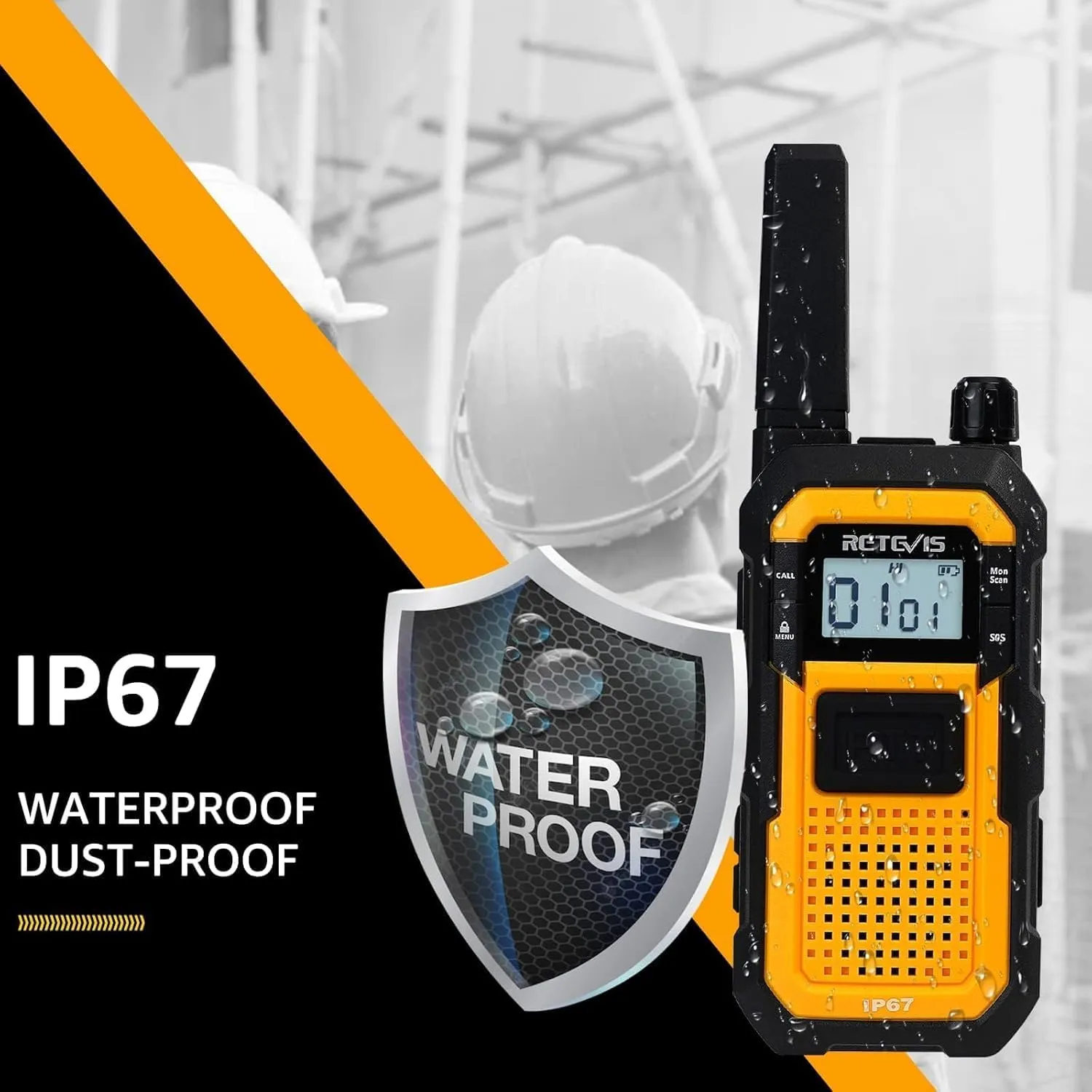 Retevis RB48 Walkie Talkies Long Range Adults, Heavy Duty-Waterproof-2 Way Radio, Advanced Triple Proof, Vibration Call, Covers up to a 300,000 Square Foot, 2000mAh, Dual PTT, SOS (20 Pack)