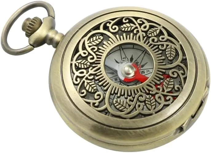 Retro and Antique Zinc Alloy Compass with Hollowed Out Luminous Pocket Watch Compass