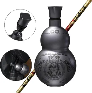 Retro Gourd Water Bottle 16.9 oz | 316 Stainless Steel Vacuum-Insulated Thermos Cup Leak-Proof Sports Water Bottle for Outdoor and Indoor with Strap Black