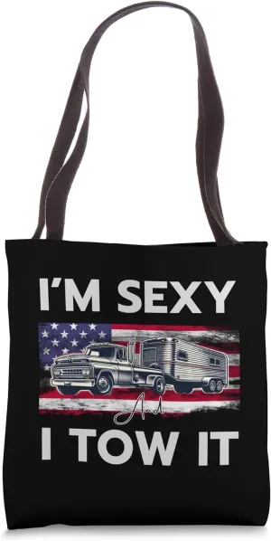 Retro I'm Sexy And I Tow It American Flag Caravan Camping Tote Bag