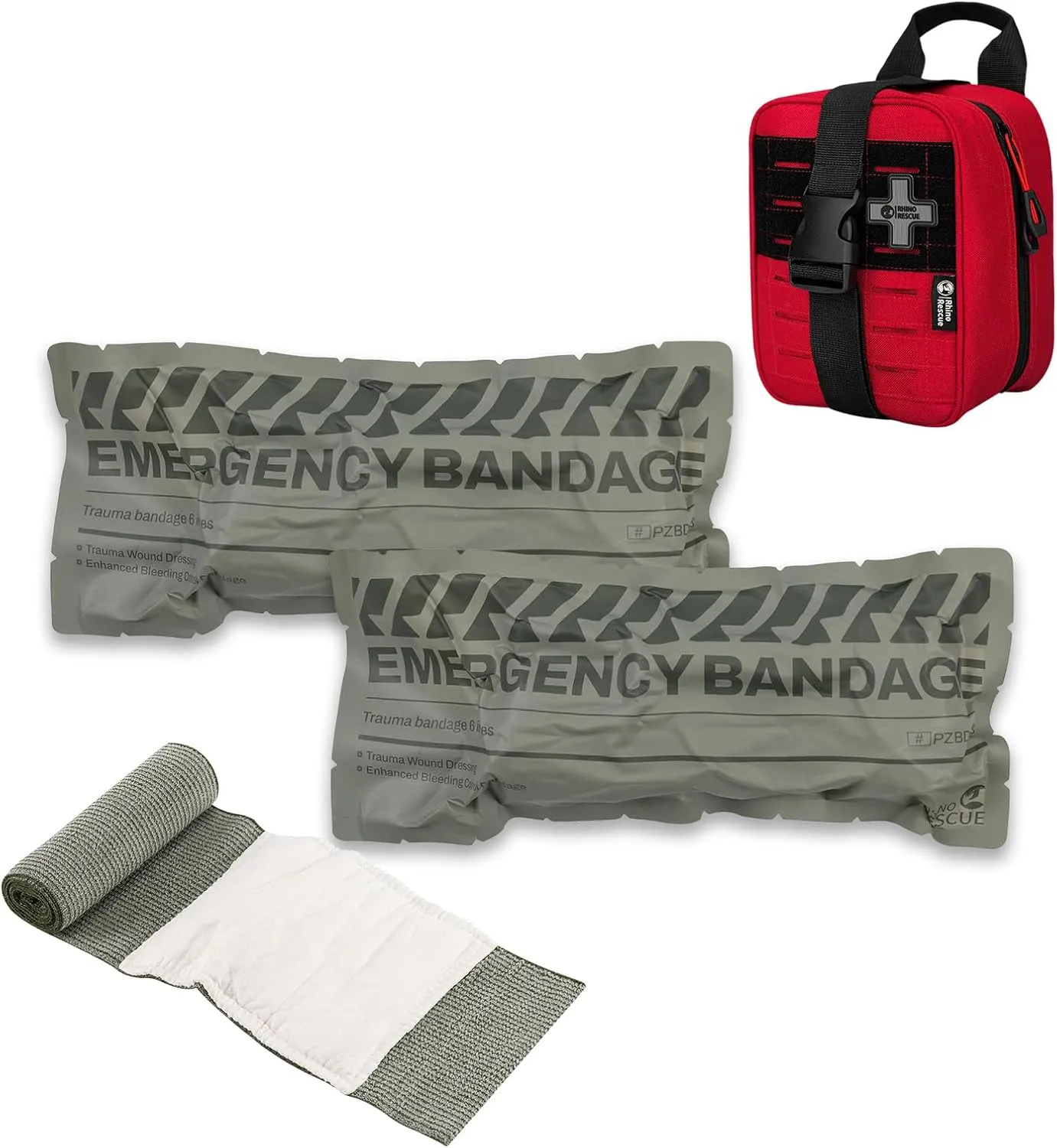RHINO RESCUE 6" Israeli Style Emergency Bandage   IFAK Trauma Kit with C-A-T Tourniquet for Wound Care (PRO, Red)