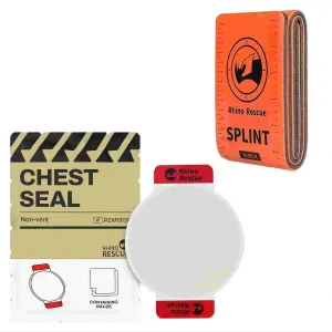 RHINO RESCUE Bundle- Non-Vented Chest Seal, IFAK Emergency Trauma Dressing First Aid Splint 36" X 4.3" Orange-Gray