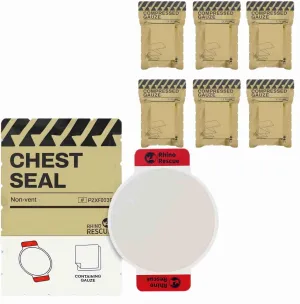 RHINO RESCUE Bundle- Non-Vented Chest Seal, IFAK Emergency Trauma Dressing Sterile Compressed Gauze for Emergency Wound Dressing