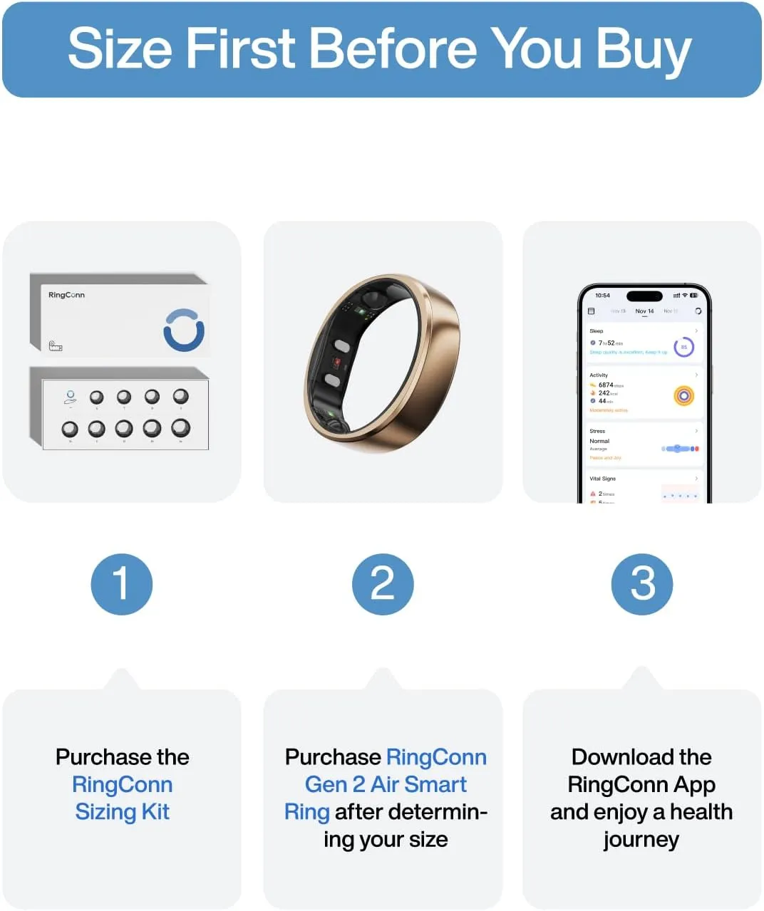 RingConn Gen 2 Air, Ultra-Thin AI Smart Ring, 10-Day Battery Life, Fitness/Sleep/Stress/HR Tracker for Women&Men, No App Fee for Standard Features, iOS & Android Compatible (Size 11, Dune Gold)