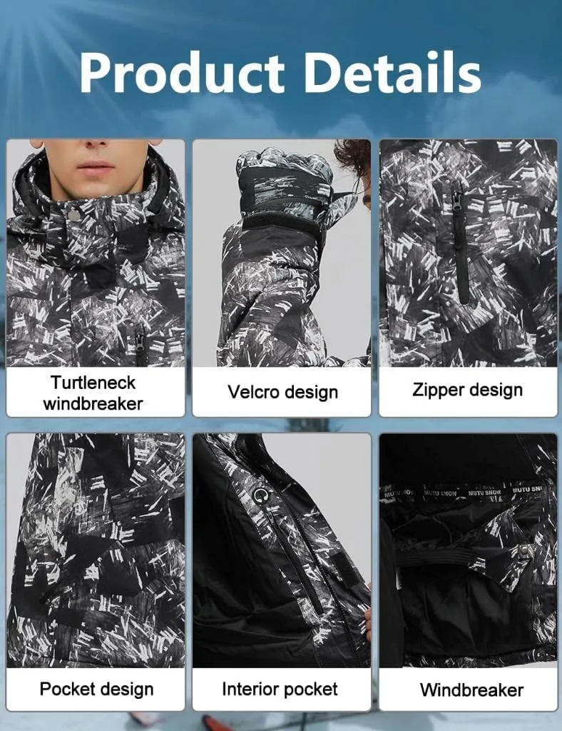 RIUIYELE Men Ski Jacket Ski Pants Winter Warm Windproof Waterproof Outdoor Sports Snowboarding Ski Coat Trousers Ski Suit
