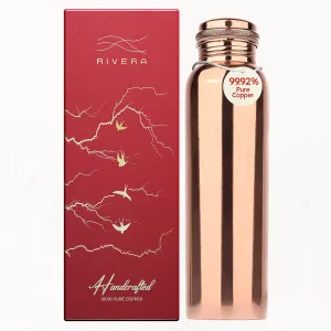 Rivera 32oz – 99.92% LAB TESTED Pure Copper water bottle, PTFE & PFOA Free, Leakproof & Joint free, BPA-Free, Eco-Friendly, Non-Toxic, Handcrafted for Hydration, Detox & Wellness - Plain