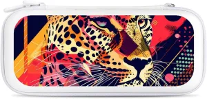 Rock Cheetah Art Geometry Hard Shell Travel Case with Rope 15 Game Card Pockets Compatible with Switch Protective
