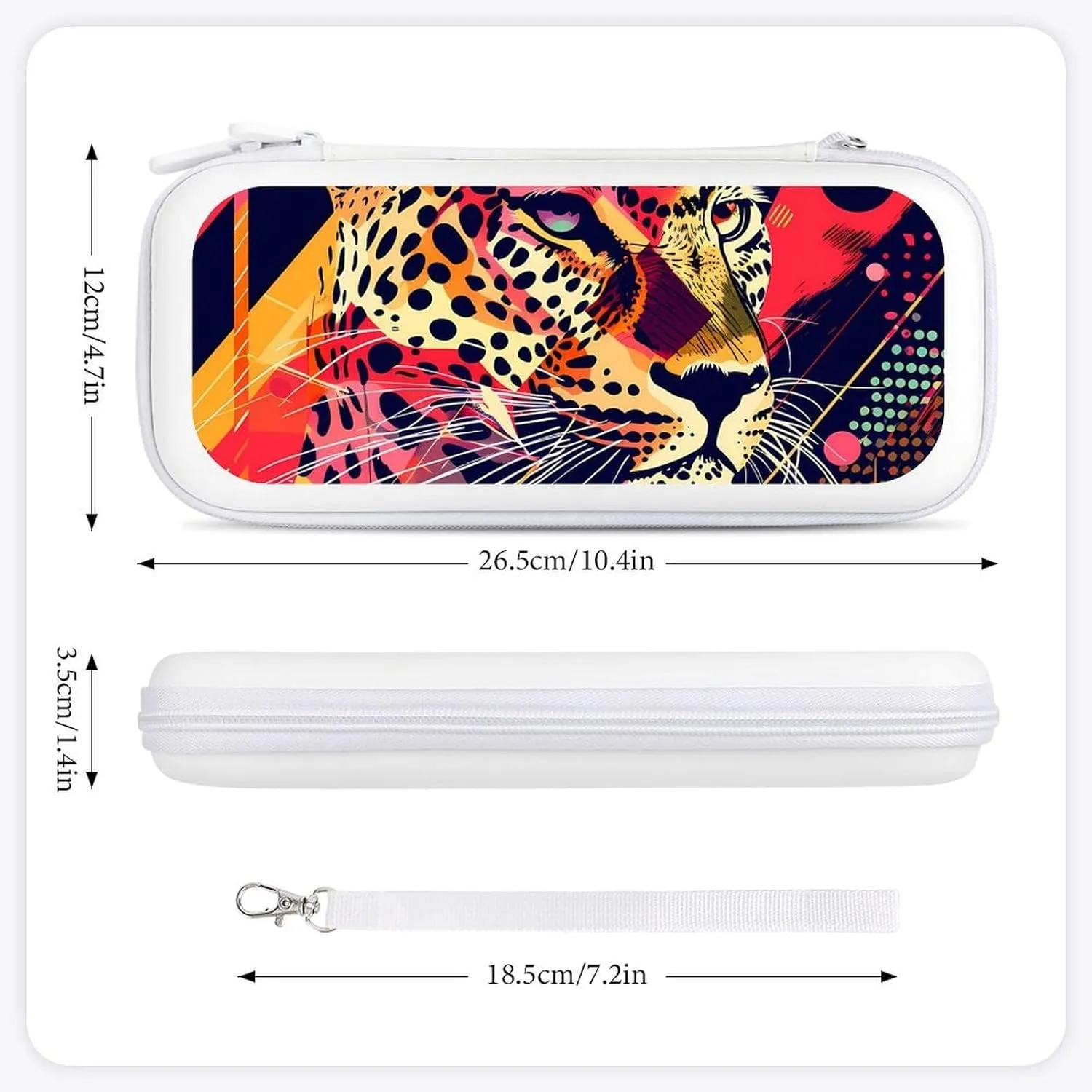 Rock Cheetah Art Geometry Hard Shell Travel Case with Rope 15 Game Card Pockets Compatible with Switch Protective