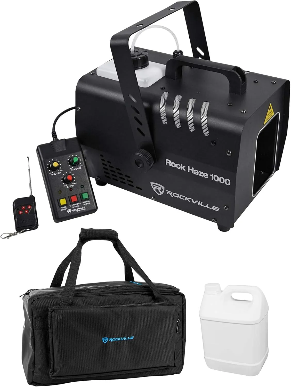 Rockville Bundle: (1) ROCKHAZE 1000 CFM DMX Hazer Machine Water Based DJ/Club Haze 2 Remotes Bundle with (1) BAG1200 Waterproof Travel Bag For Fog/Haze Machine (2 Items)