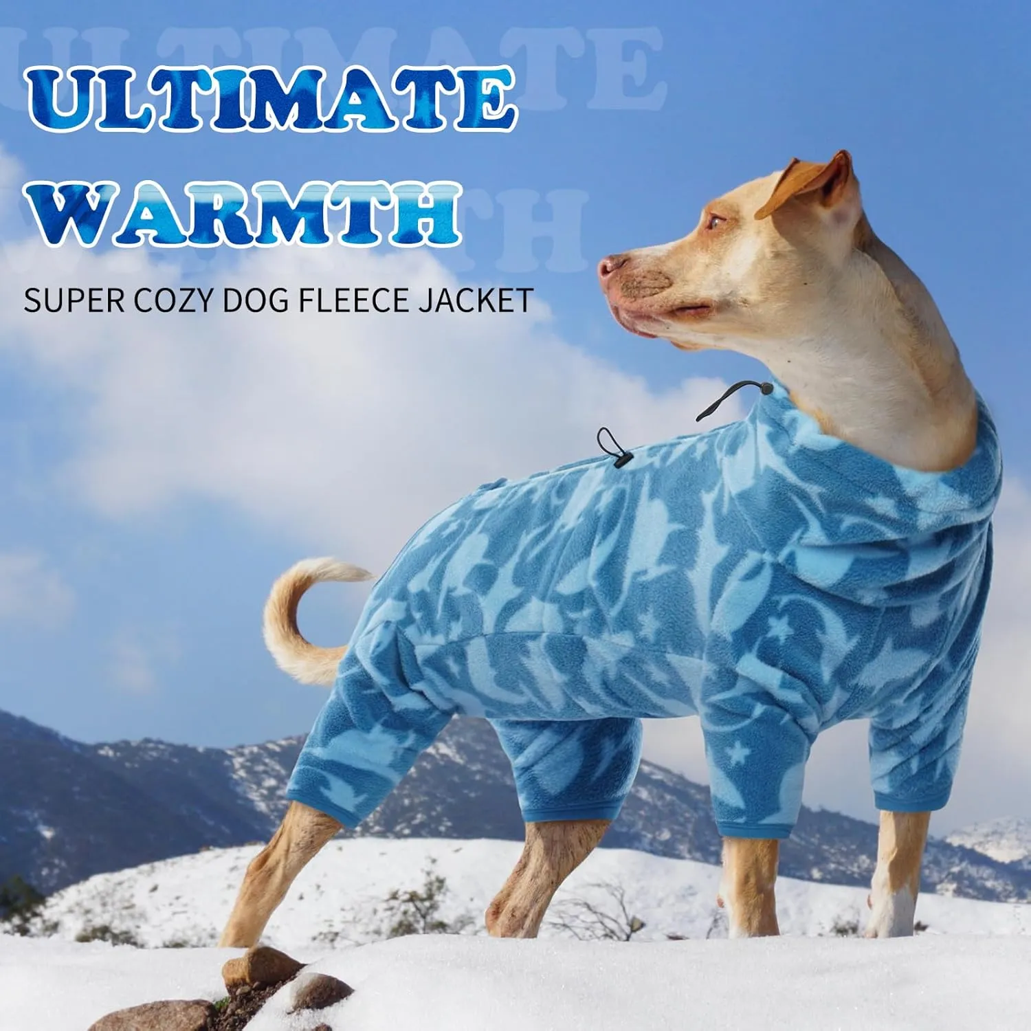 ROZKITCH Dog Winter Coat Soft Fleece Pullover Pajamas, Pet Windproof Warm Cold Weather Jacket Vest with Luminous Zipper, Jumpsuit Apparel Outfit Clothes for Small Medium Large Dog Shark M