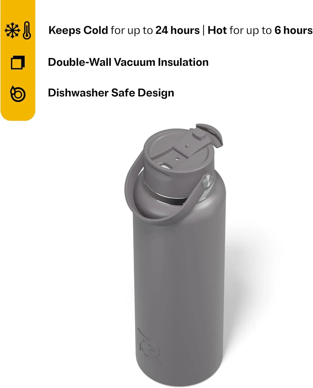 RTIC 40oz Outback Bottle, Insulated, Stainless Steel, Metal, Double Wall Vacuum-Insulation, Ceramic Lined, Leak-Proof Lid, BPA-Free Water Flask for Hiking, Running, Sports, Outdoor, Graphite