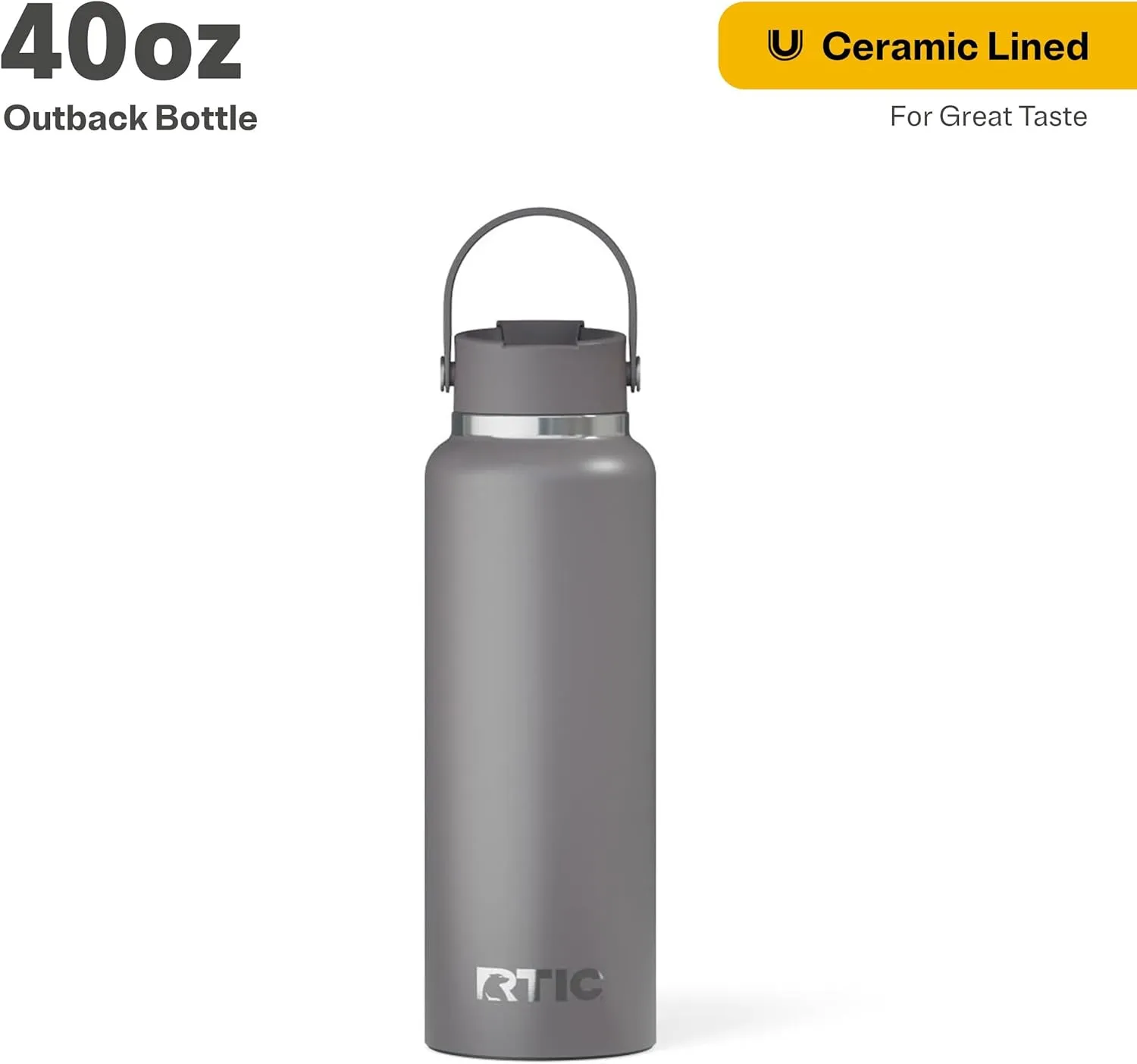 RTIC 40oz Outback Bottle, Insulated, Stainless Steel, Metal, Double Wall Vacuum-Insulation, Ceramic Lined, Leak-Proof Lid, BPA-Free Water Flask for Hiking, Running, Sports, Outdoor, Graphite
