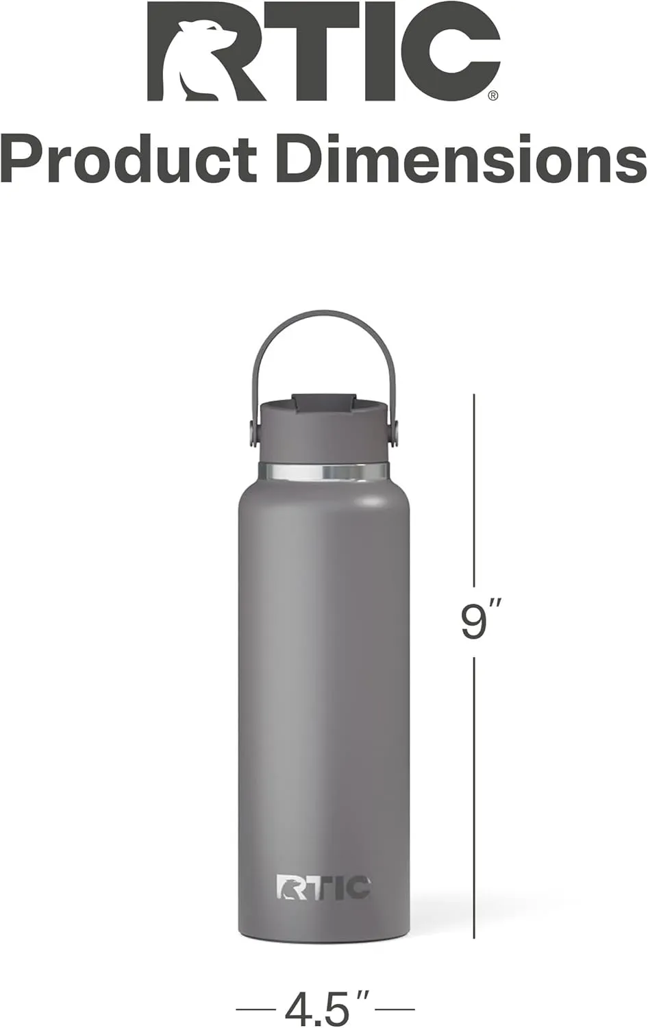RTIC 40oz Outback Bottle, Insulated, Stainless Steel, Metal, Double Wall Vacuum-Insulation, Ceramic Lined, Leak-Proof Lid, BPA-Free Water Flask for Hiking, Running, Sports, Outdoor, Graphite