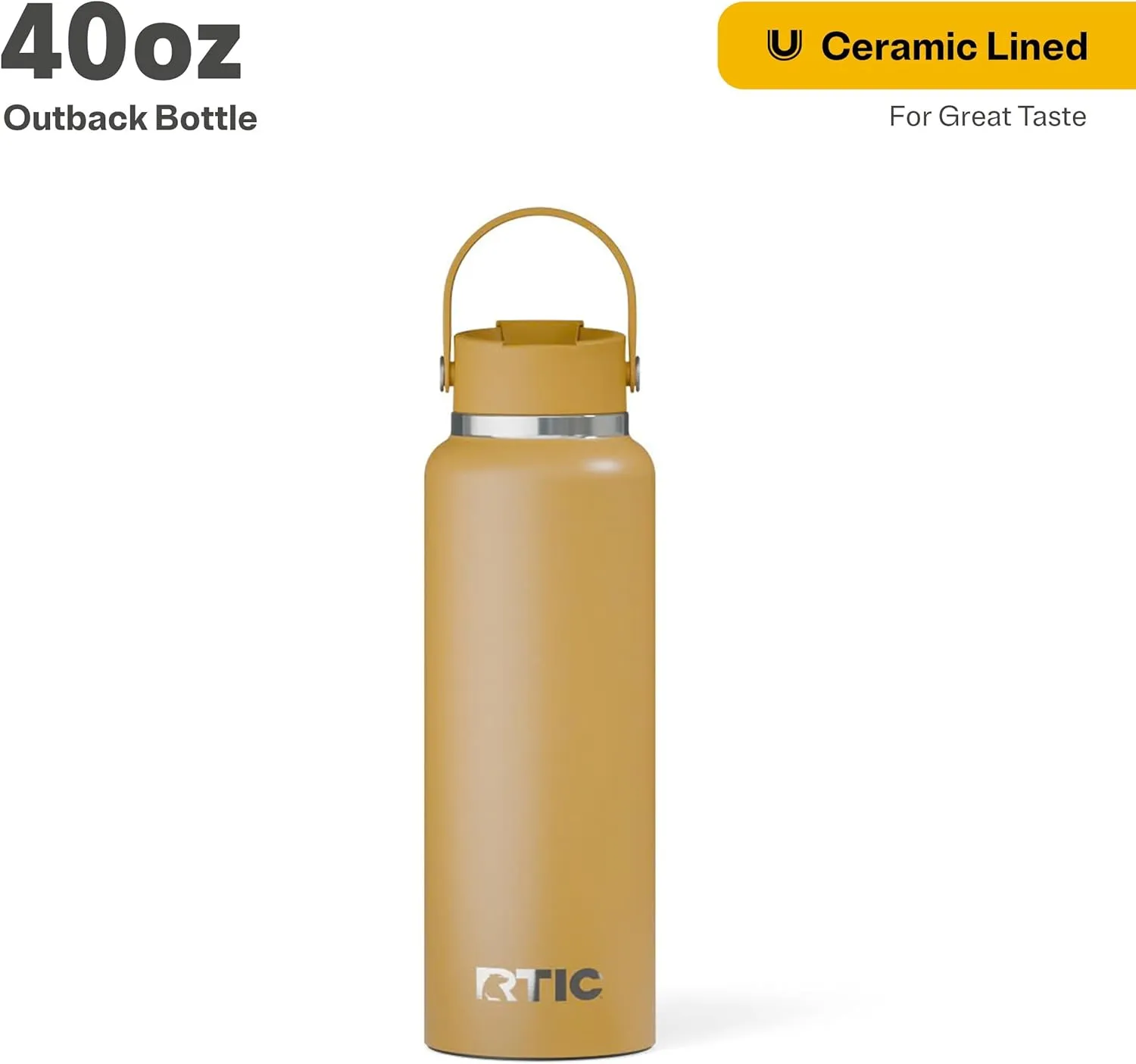 RTIC 40oz Outback Bottle, Insulated, Stainless Steel, Metal, Double Wall Vacuum-Insulation, Ceramic Lined, Leak-Proof Lid, BPA-Free Water Flask for Hiking, Running, Sports, Outdoor, Harvest